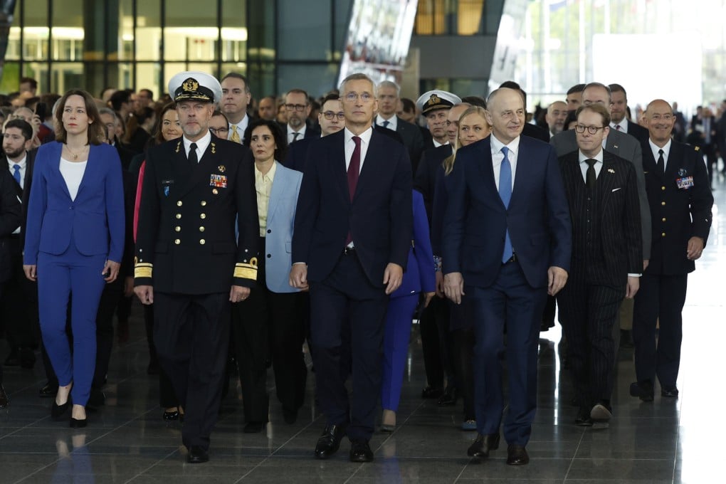 Nato Secretary General Jens Stoltenberg with Nato foreign ministers in Brussels. Photo: AP
