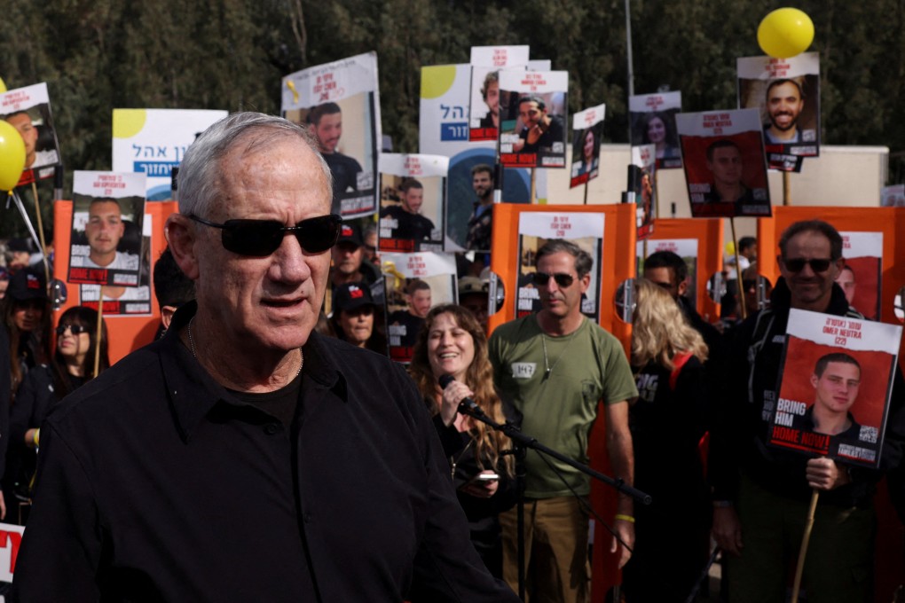 Israeli Defence Minister Benny Gantz walks as families and supporters of hostages kidnapped in the October 7 attack take part in a march from Reim to Jerusalem in March. Photo: Reuters