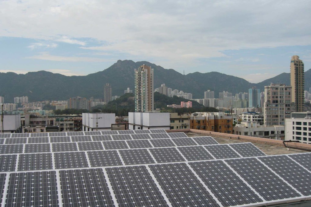Solar panels on the roof of a Kowloon Hospital building. Decarbonising the city’s healthcare system would align with the government’s sustainability goals and safeguard public health and well-being. Photo: SCMP