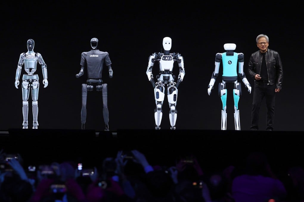 Nvidia CEO Jensen Huang delivers a keynote address during the Nvidia GTC Artificial Intelligence Conference at the SAP Centre in San Jose, California, on March 18. Nvidia’s market capitalisation has grown to the point it has surpassed Canada’s GDP. Photo: Getty Images