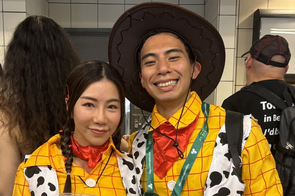 Chloe Hon and Tony Chen both dressed up as Woody from the hit film Toy Story for the Hong Kong Sevens on Saturday. Photo: Connor Mycroft