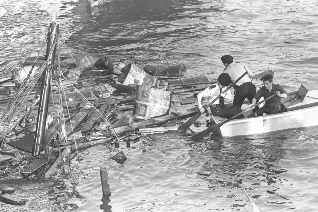 A fishing trawler exploded and sank in Hong Kong in 1977 while marine police were inspecting the boat. Three officers were killed and 10 injured, in the blast, caused by an LPG canister in the hold. Photo: SCMP