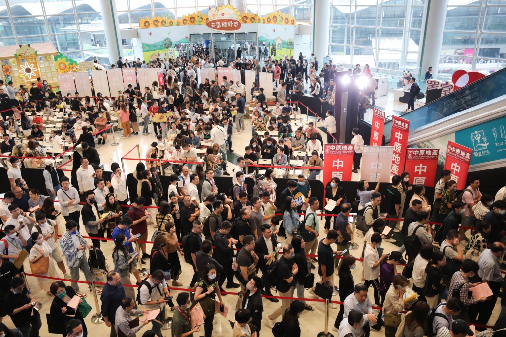 Property buyers queued for 422 units of the Blue Coast apartments in Wong Chuk Hang at CK Asset Holdings’ sales office at the Fortune Metropolis mall in Hung Hom on 6 April 2024. Photo: Xiaomei Chen
