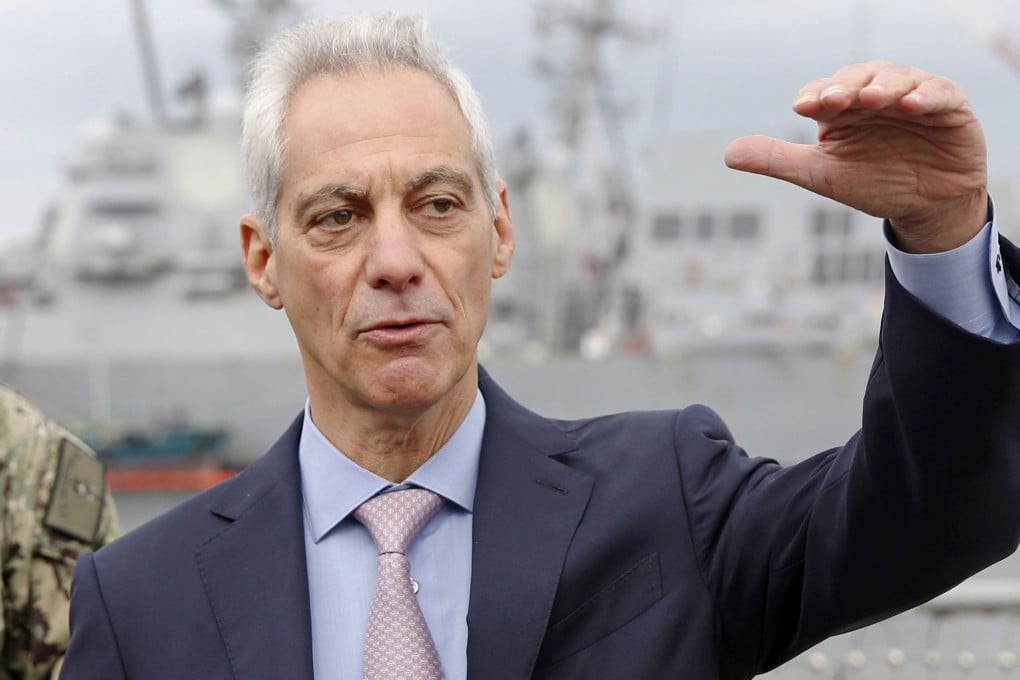 US ambassador to Japan Rahm Emanuel visits a naval base near Tokyo on March 28. Photo: Kyodo