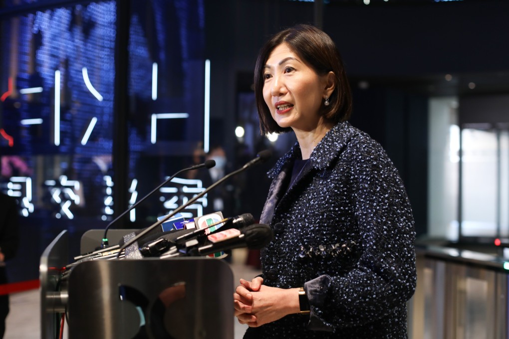 Bonnie Chan, first woman CEO of Hong Kong Exchanges and Clearing, speaks at a media briefing in March 2024. Photo: Xiaomei Chen