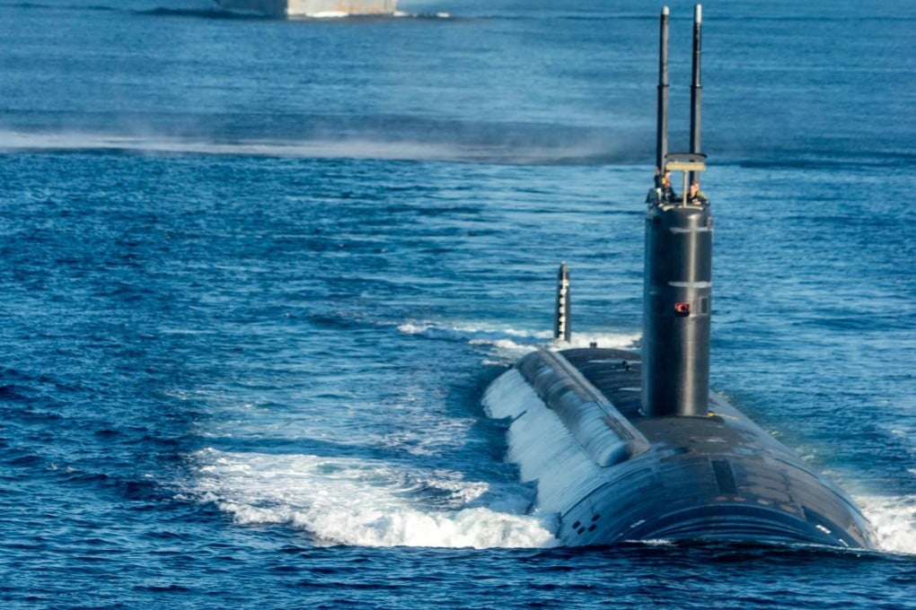 A US Navy nuclear-powered submarine of the sort to be delivered to Australia under the Aukus pact operates in waters off South Korea in 2022. Photo: South Korean Defence Ministry Handout / via AFP