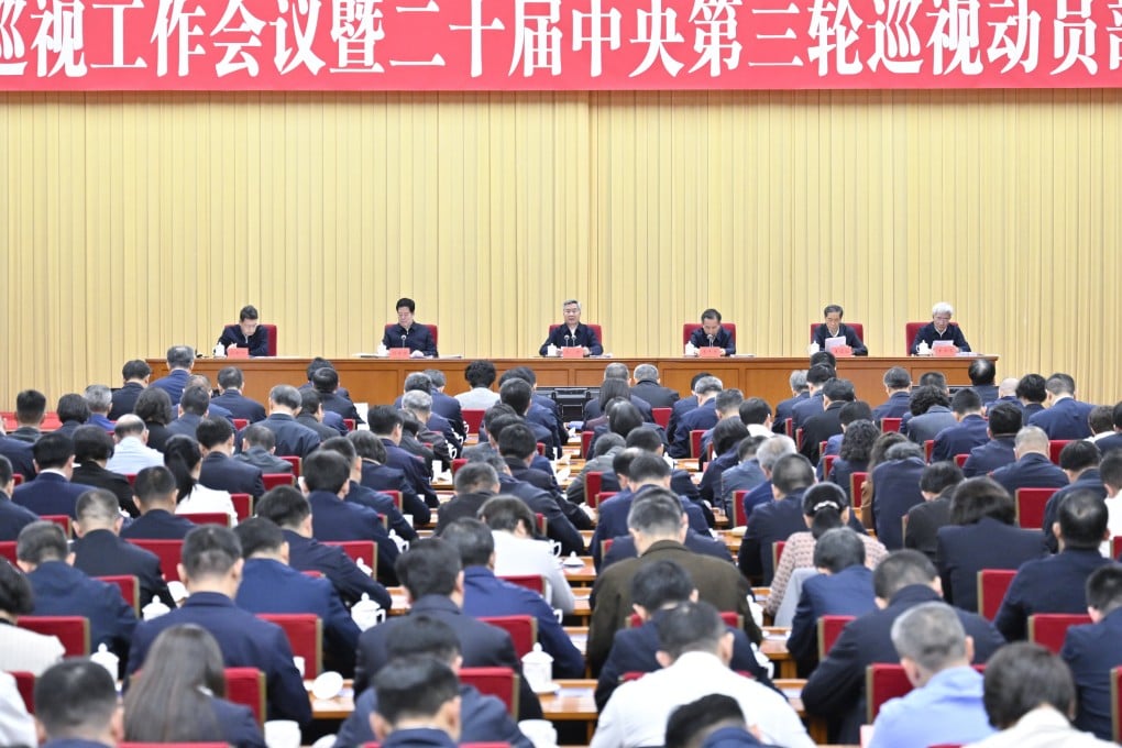 Li Xi, the head of the central leading group on disciplinary inspection, speaks at a meeting on Monday. Photo: Xinhua