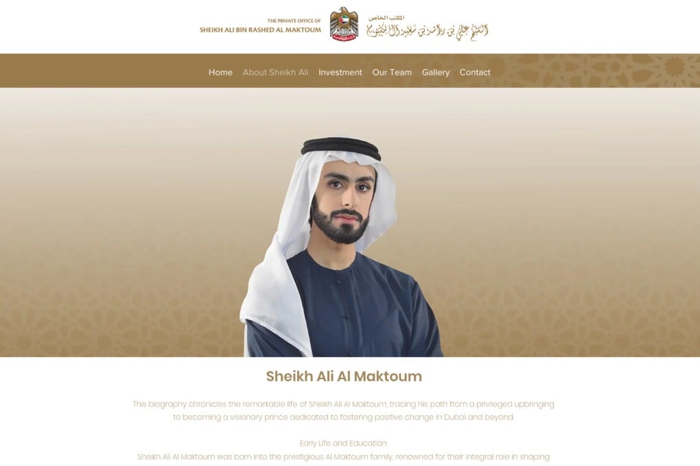 A screen capture of Sheikh Ali Al Maktoum’s website, which is no longer accessible.