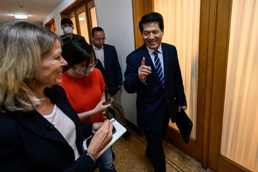 China’s special envoy for Eurasian Affairs Li Hui talks with journalists in Beijing on June 2, 2023 after a briefing about his visit to Ukraine, Poland, France, Germany and Russia. Photo: AFP