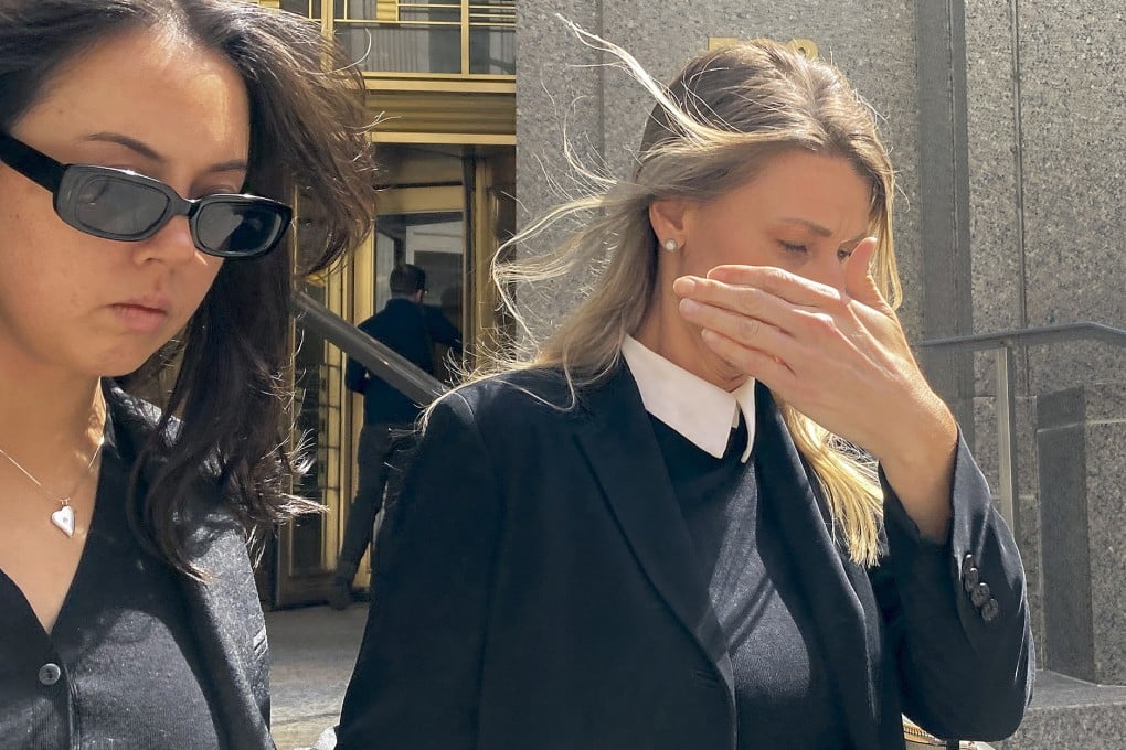 Aimee Harris (right) walks out of federal court, in New York on Tuesday. Photo: AP