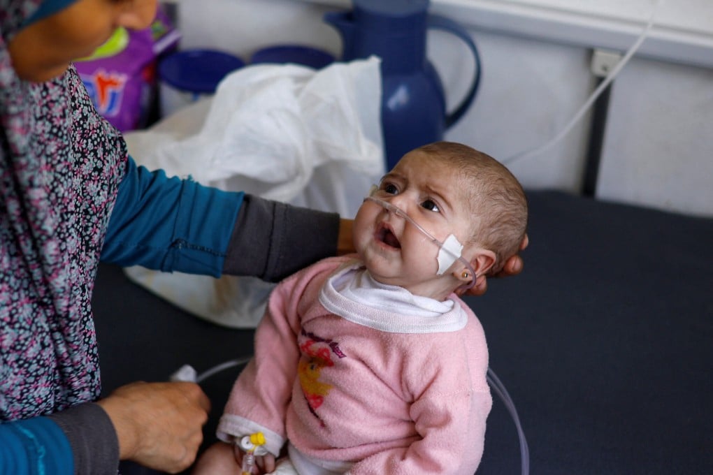 A Palestinian child suffering from malnutrition receives treatment at al-Awda health centre in the southern Gaza Strip on April 1, 2024. Photo: Reuters