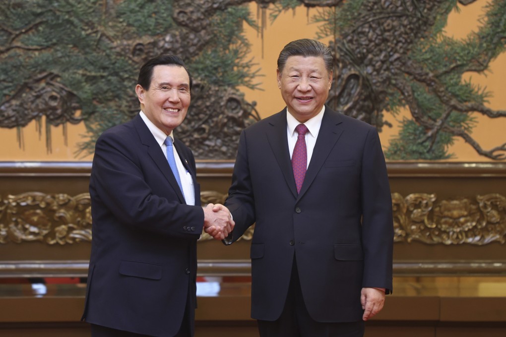 President Xi Jinping greets former Taiwanese president Ma Ying-jeou ahead of their talks in Beijing on Wednesday, nearly nine years after the pair met for a landmark summit in Singapore. Photo: Xinhua