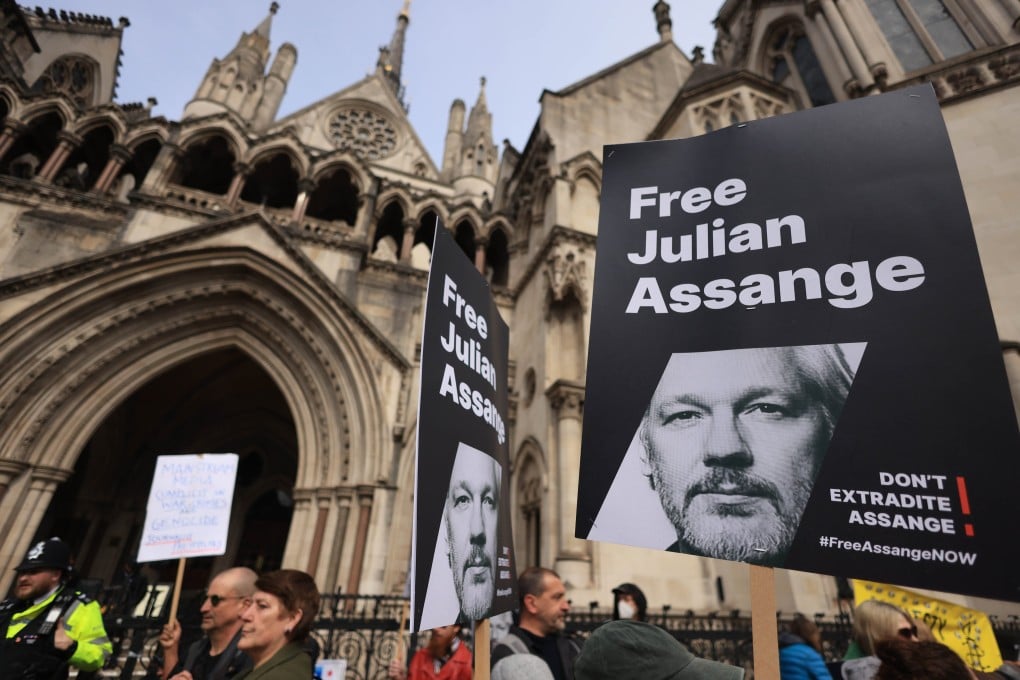 Julian Assange supporters protest outside the Royal Courts of Justice in London in March. Photo: EPA-EFE