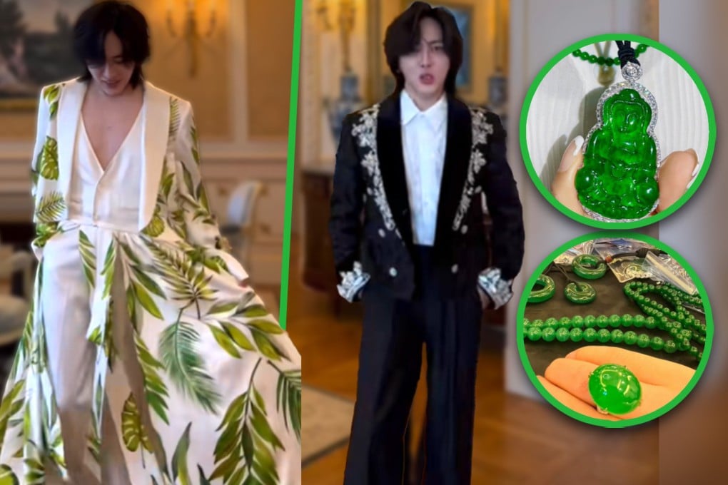 An online influencer in China who owns seven properties worth US$110 million and only goes out wearing clothing and jewellery worth more than US$1.4 million, has stunned social media with the sheer extent of his wealth. Photo: SCMP composite/Douyin/Bilibili