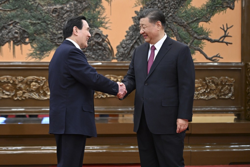 President Xi Jinping greets former Taiwanese president Ma Ying-jeou ahead of their talks in Beijing on Wednesday, nearly nine years after the pair met for a landmark summit in Singapore. Photo: Xinhua