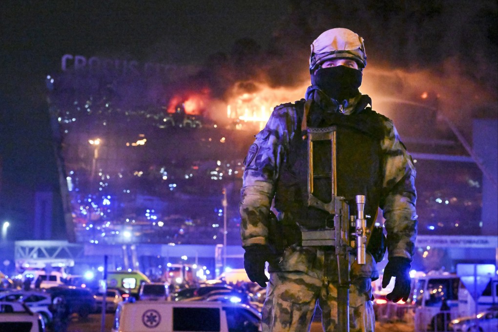 Russian security services at the scene of the Moscow attack on March 22. Photo: AP