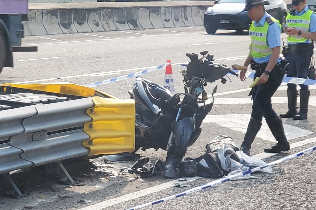 A motorcyclist crashed while approaching a bus exchange on Tuen Mun Road. Photo: Facebook/Ben Ben Ben