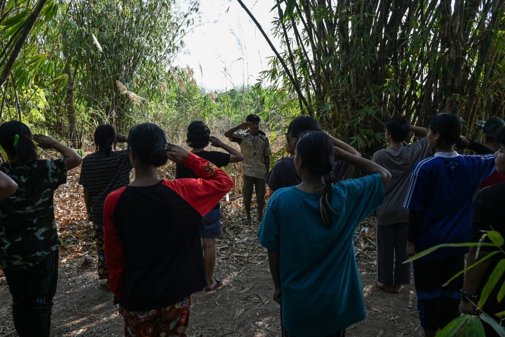 New women members of the People’s Defence Forces train at a jungle camp of the Dawna Battalion in Myanmar. Photo: Khu Sam