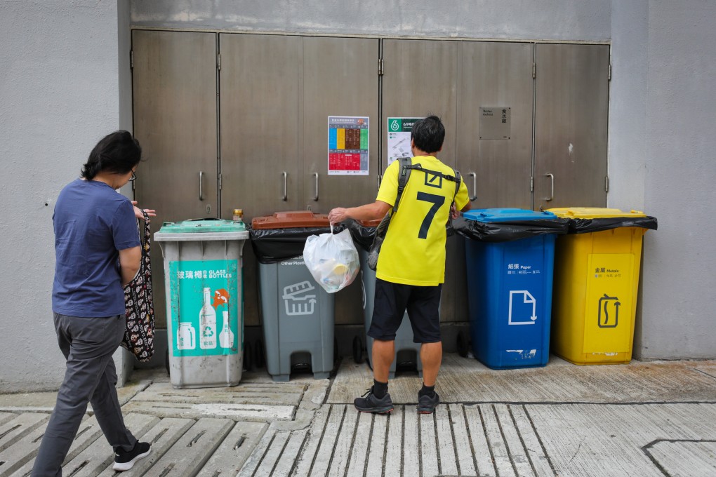 Residents bring their recycling at Lin Tsui Estate in Chai Wan, one of the 14 locations under the waste charging scheme trial. Photo: Xiaomei Chen