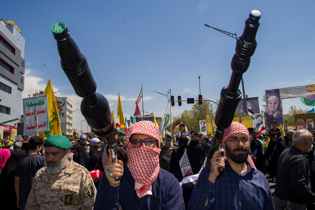 Iranians attend the annual Quds Day commemorations and the funeral in Tehran on April 5 of seven Revolutionary Guard Corps members killed in a strike in Syria. Photo: TNS