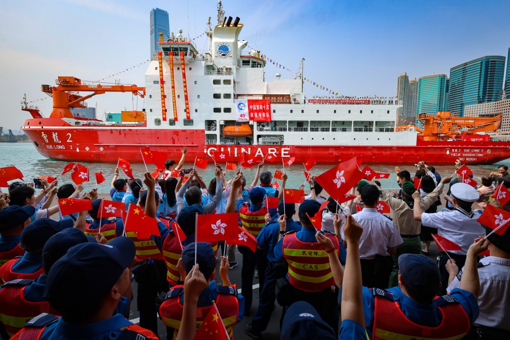 The Xue Long 2 gets a warm welcome in Tsim Sha Tsui. The vessel has departed the city for Shanghai. Photo: Dickson Lee