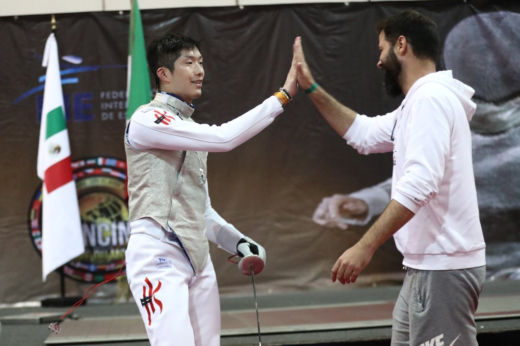Cheung Ka-long, with coach Greg Koenig, will be Hong Kong’s only men’s foilist in Paris. Photo: FIE
