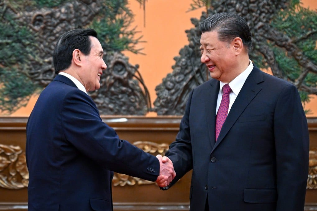 Former Taiwanese president Ma Ying-jeou (left) meets mainland Chinese leader Xi Jinping in Beijing on Wednesday. Photo: Xinhua