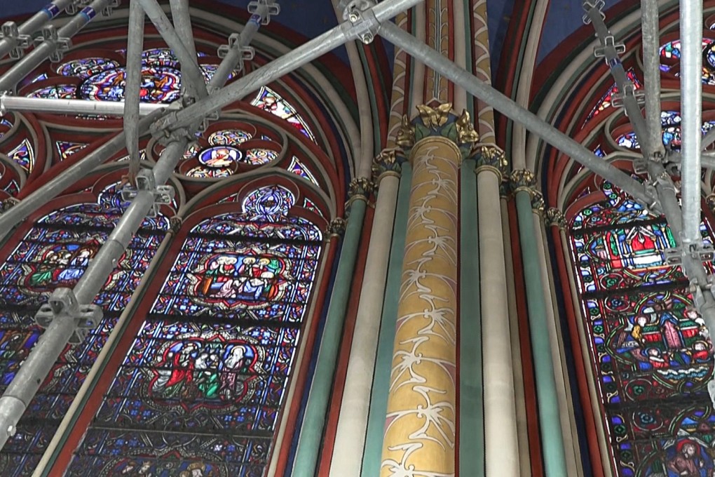 Stained-glass windows inside Notre-Dame de Paris Cathedral, under restoration since it was ravaged by fire on April 15, 2019. A tender for the creation of replacement  stained-glass windows was launched on April 11, 2024. Photo: AFP
