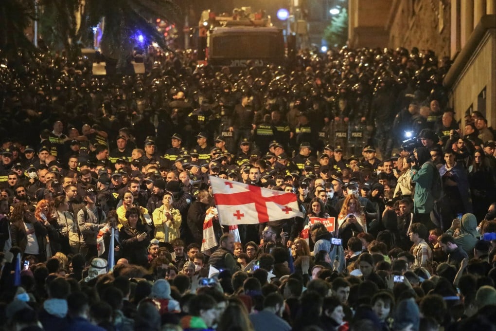 People protest against the draft bill in Tbilisi, Georgia. Photo: Reuters