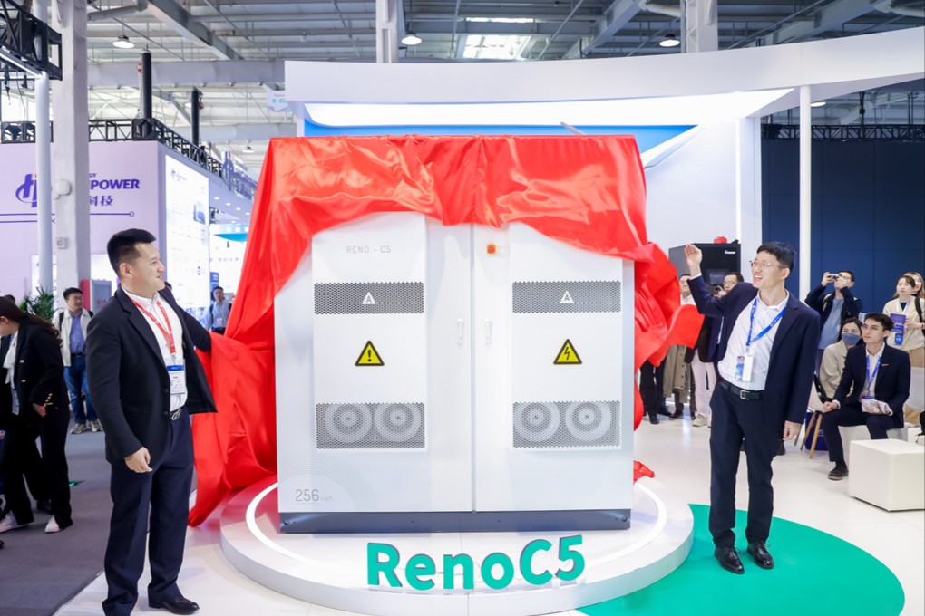 The company launched Ampace C5, its latest energy storage facility for both commercial and industrial use, in Beijing last week. Photo: SCMP Handout