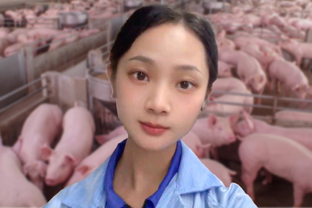 A 26-year-old woman in China has earned praise on mainland social media after she quit an office job to work on a pig farm. Photo: SCMP composite/Shutterstock/Douyin