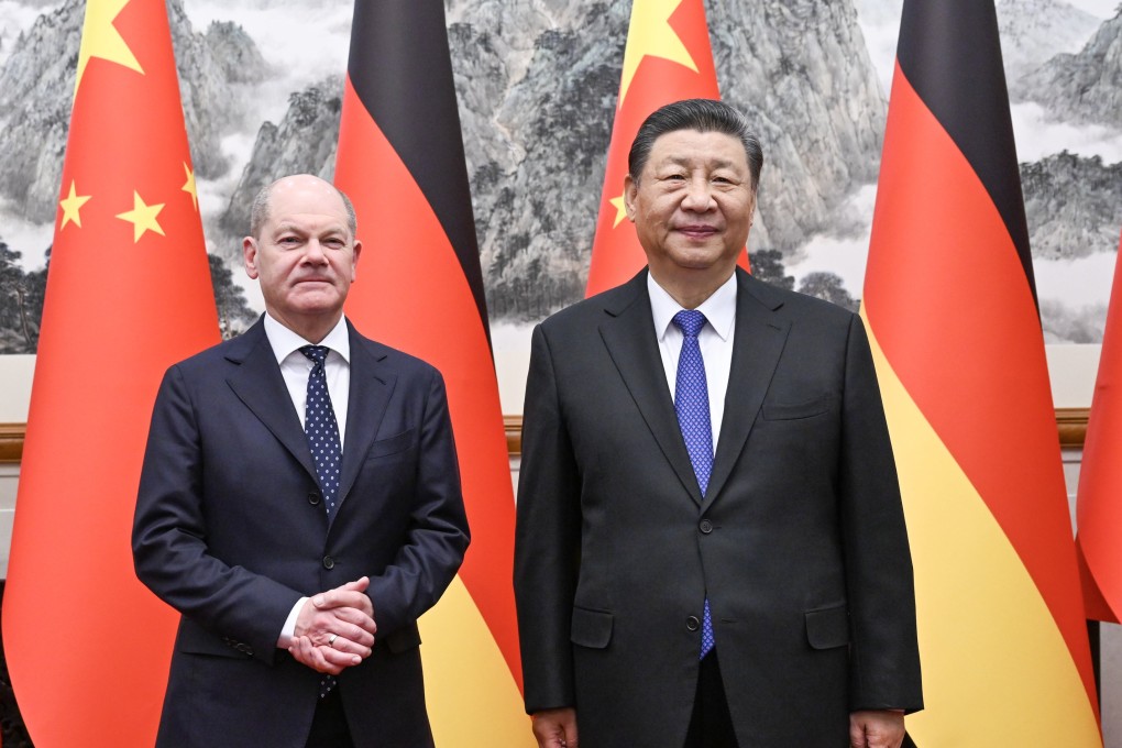 Chinese President Xi Jinping meets German Chancellor Olaf Scholz at the Diaoyutai State Guesthouse in Beijing on Tuesday. Photo: Xinhua/EPA-EFE