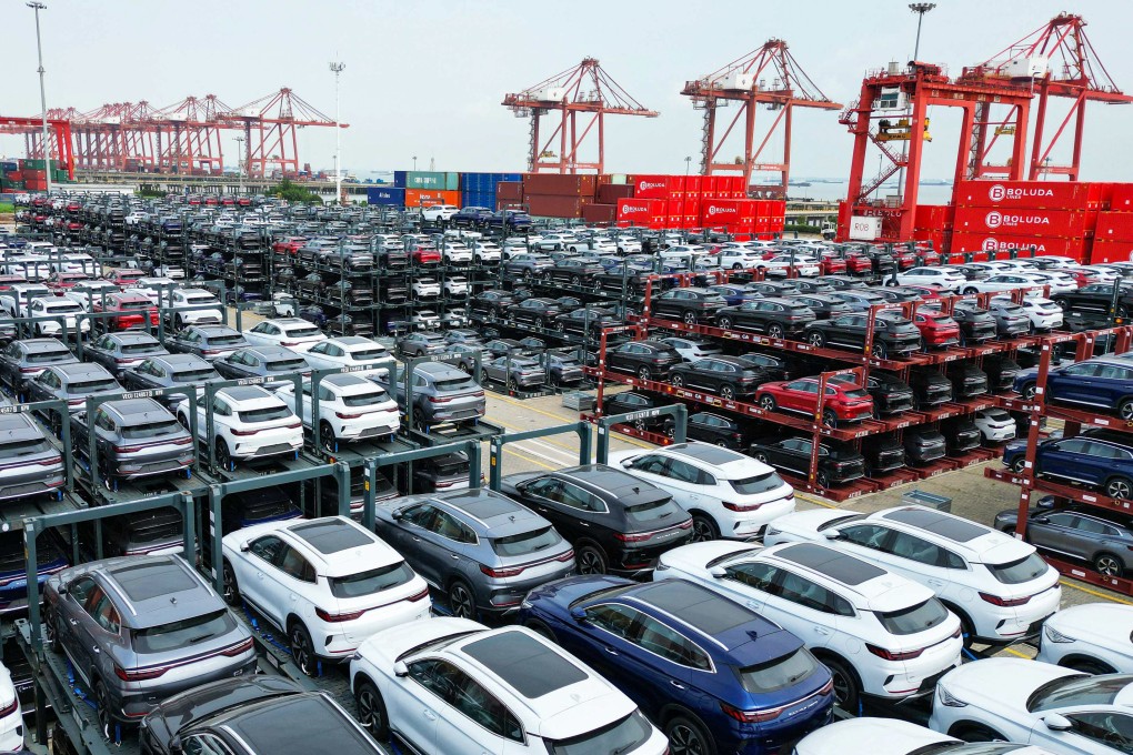 BYD electric cars waiting to be loaded on a ship at Taicang Port at Suzhou in eastern Jiangsu Province. Photo: AFP