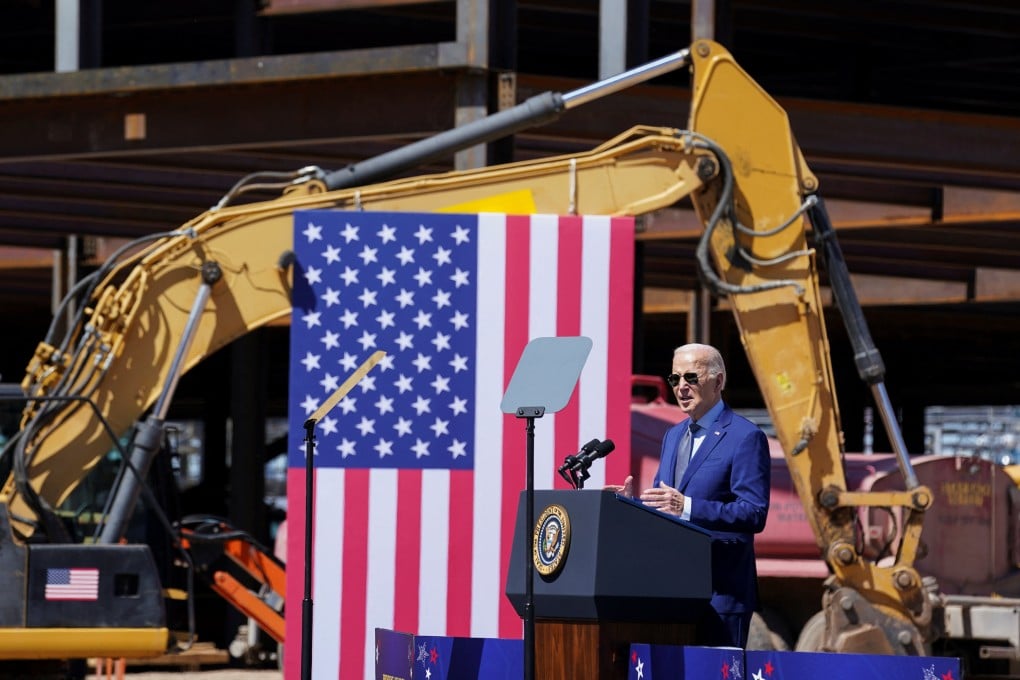 US President Joe Biden announces awards of US$20 billion to Intel under the Chips and Science Act during a visit to the Intel Ocotillo campus in Chandler, Arizona, on March 20. Photo: Reuters