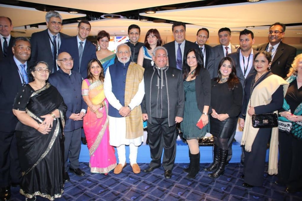 India’s Prime Minister Narendra Modi meets members of the Indian diaspora at Wembley Stadium in London in November 2015. Among them is advertising executive and UK citizen Manish Tiwari (back row, second from left). Photo: Manish Tiwari