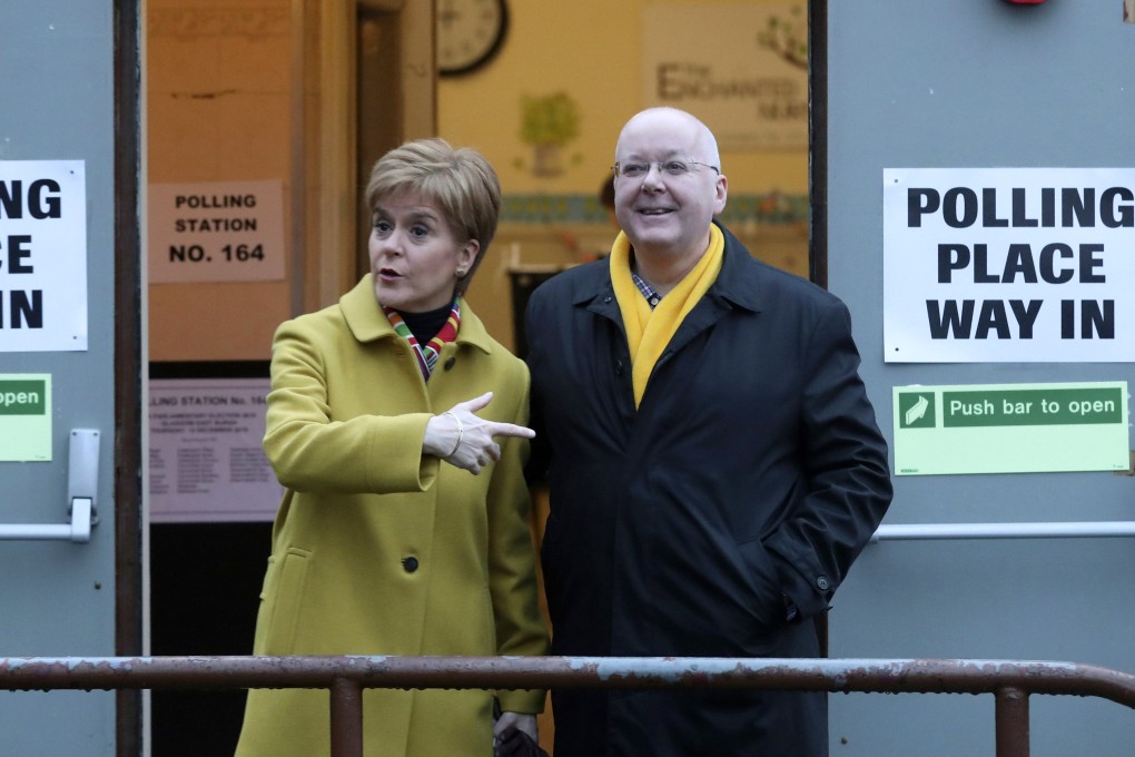 Former Scottish First Minister Nicola Sturgeon with her husband Peter Murrell in Glasgow, UK in 2019. Murrell was charged on Thursday with XXXX Photo: AP