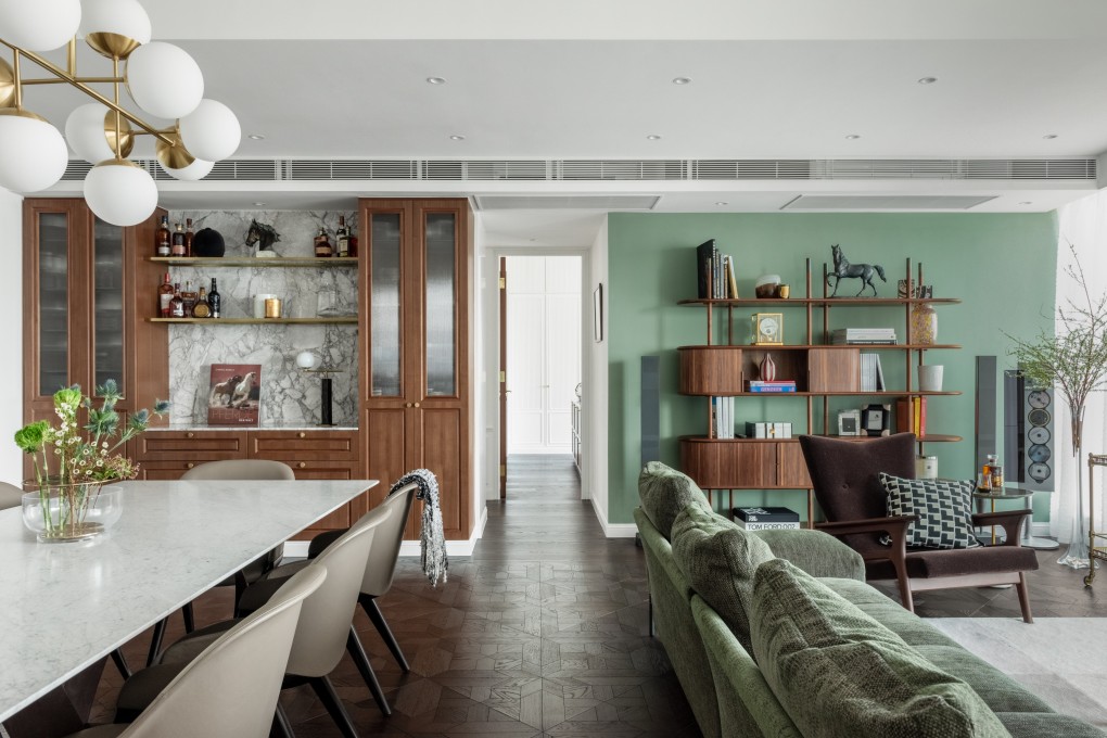 The sophisticated living room of a luxuriously renovated apartment in Lai Chi Kok, Hong Kong. Photo: hoo