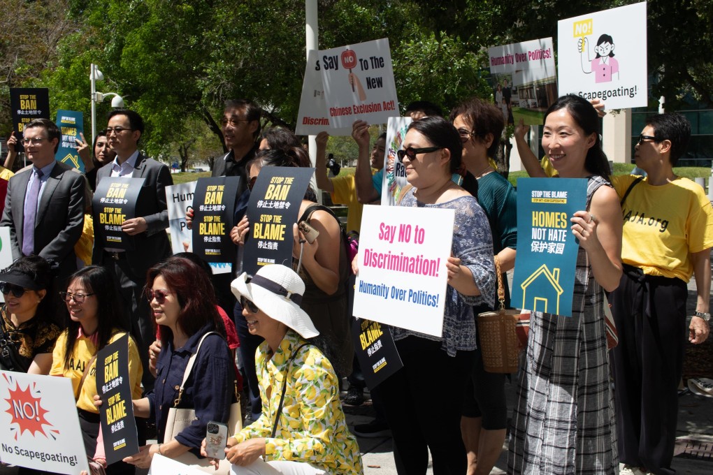 A rally on Friday in front of the federal appellate court in Miami opposing the Florida law restricting property ownership by Chinese. Photo: Handout