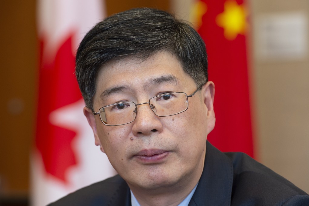 China’s Ambassador to Canada Cong Peiwu speaks to journalists at the Chinese embassy in Ottawa in November 2019. Photo: Canadian Press via AP
