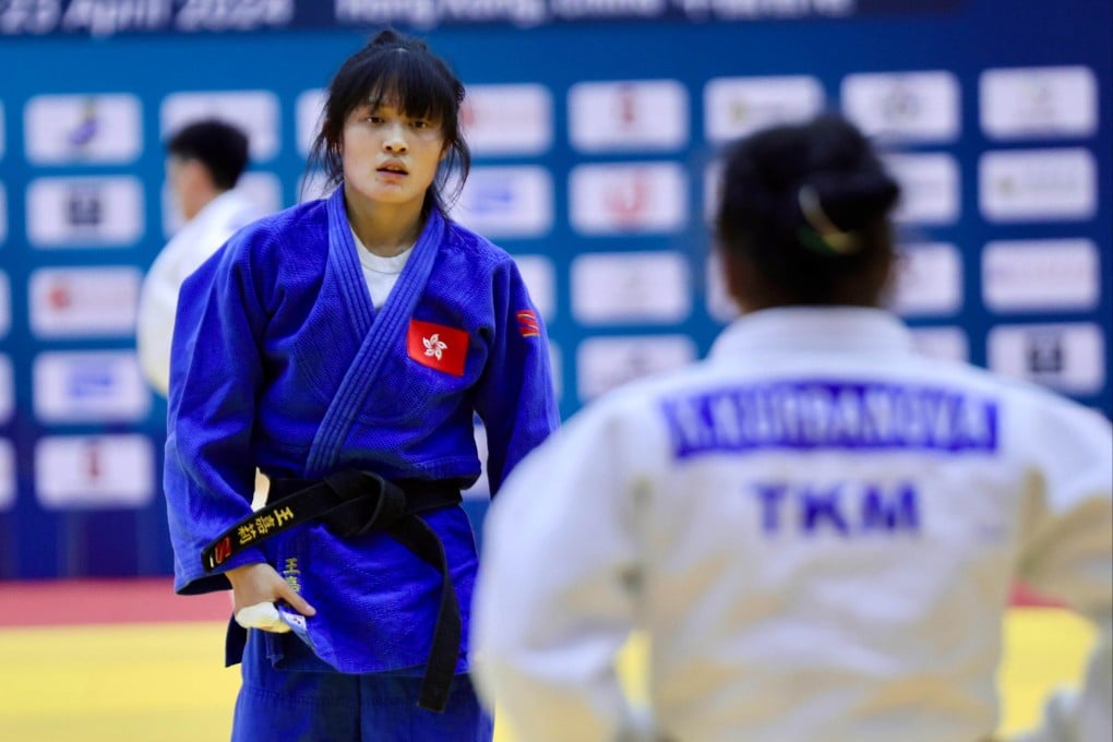 Wong Ka-lee (left) lost in the first round at the Asian Judo Championships on Saturday. Photo: Mike Chan