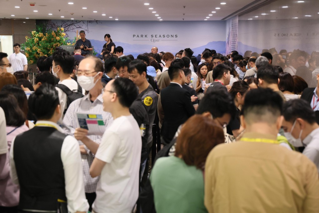 Buyers of Wheelock Properties’ Park Seasons flats at the Lohas Park in Tseung Kwan O on April 20, 2024. Photo: Handout