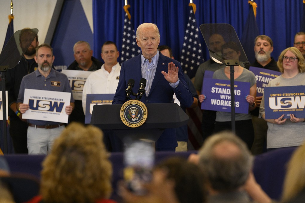 President Joe Biden, who has called for tripling the tariffs on Chinese steel, speaks at the United Steelworkers Headquarters in Pittsburgh on April 17. Photo: TNS