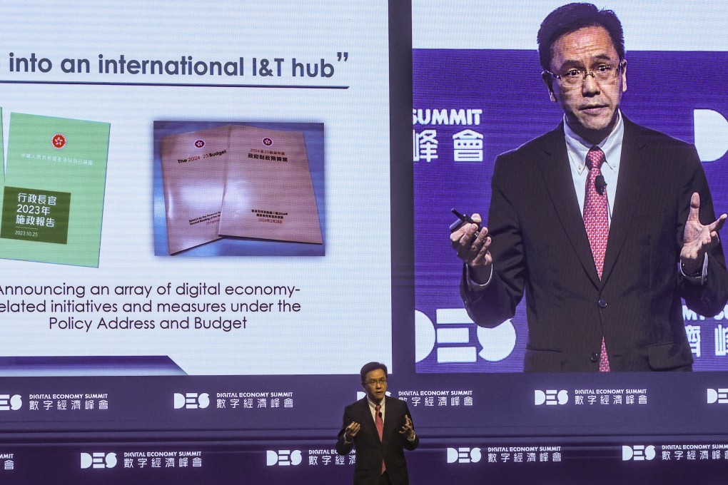 Innovation, Technology and Industry Secretary Sun Dong at the Digital Economy Summit 2024 at Hong Kong Convention and Exhibition Centre in Wan Chai. Photo: SCMP / Edmond So