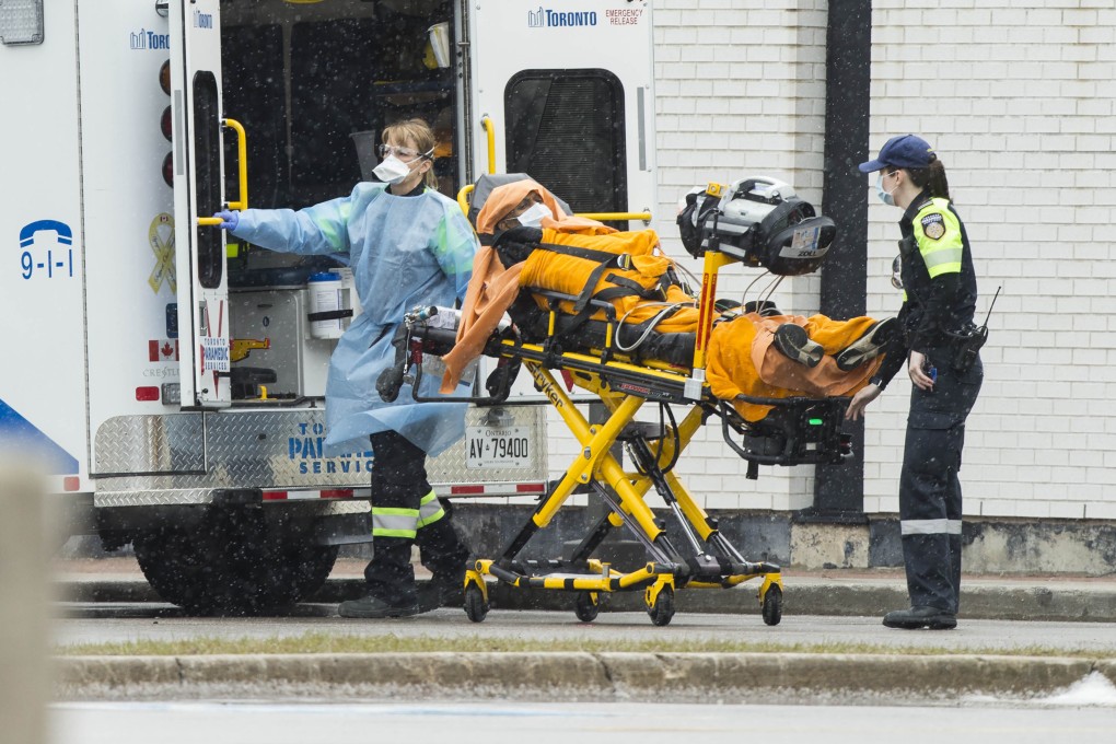 A patient is wheeled out from an ambulance to Scarborough Health Network Centenary Hospital in Toronto, Canada. Photo: Xinhua