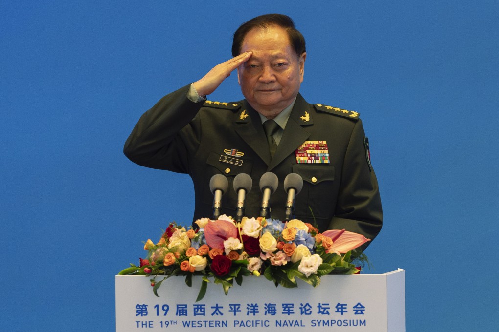 Zhang Youxia, vice-chairman of the CPC Central Military Commission, salutes before addressing the Western Pacific Navy Symposium in Qingdao, in eastern China’s Shandong province. Photo: AP