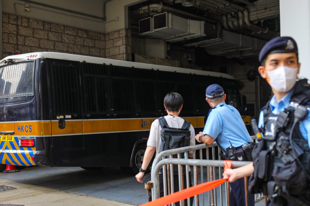A van carries suspects charged with conspiring to create bombs to ambush and kill police officers in 2019. Photo: Xiaomei Chen