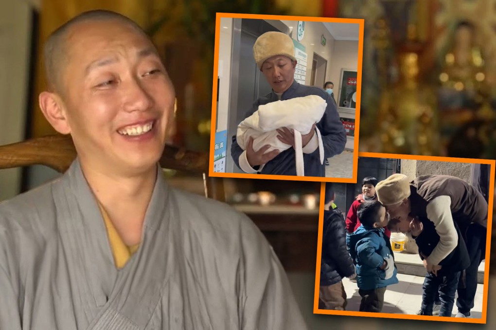 A wealthy businessman-turned-monk in China, known as “Papa Wu”, has given sanctuary to 600 children of desperate single mothers by turning a temple into a loving home. Photo: SCMP composite/Douyin/YouTube