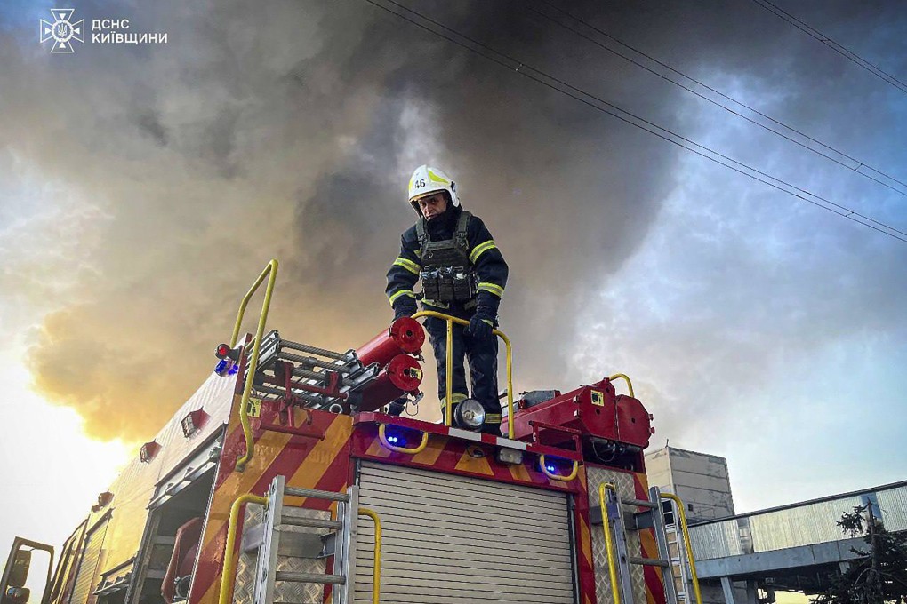 An emergency worker extinguishes a fire after a Russian attack on the Trypilska thermal power plant in Ukrainka, Kyiv, on April 11. Even if a return to negotiations is currently implausible, this will not be so indefinitely, as war without end is costly. Photo: Ukrainian Emergency Service via AP