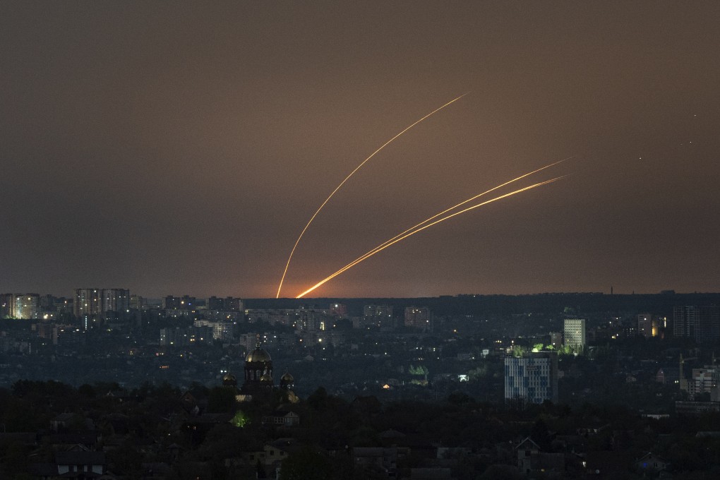 Russian rockets launched against Ukraine from Russia’s Belgorod region, seen from Kharkiv, Ukraine,  on April 18. Photo: AP