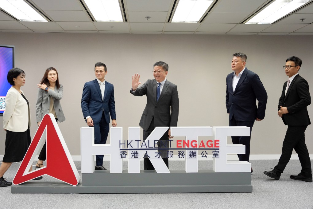 Director of Hong Kong Talent Engage Anthony Lau (second from right) with newly arrived talent and others. Photo: May Tse